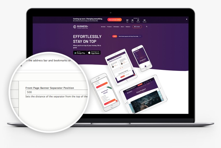 Unique front-page design that you can adjust to your liking in Business+ for Drupal 10