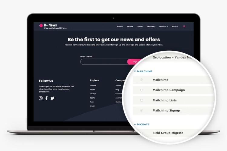 Dark+ News integrates with Mailchimp offering you a great solution for your newsletters