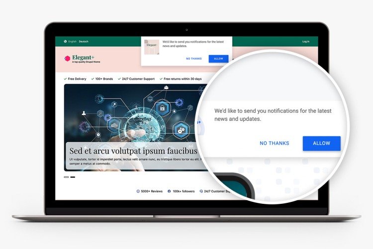Push notifications in Elegant+ for Drupal 