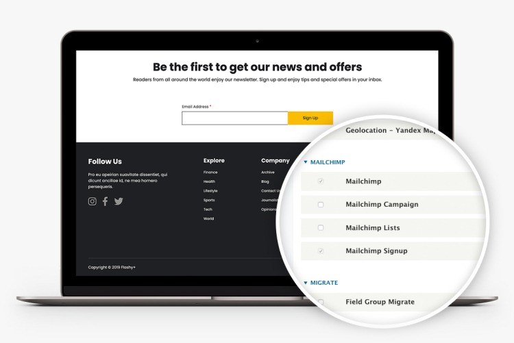 Flashy+ News integrates with Mailchimp offering you a great solution for your newsletters