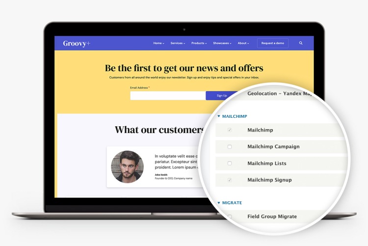 Groovy+ integrates with Mailchimp offering you a great solution for your newsletters