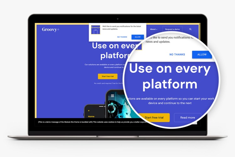 Push notifications in Groovy+ for Drupal 8