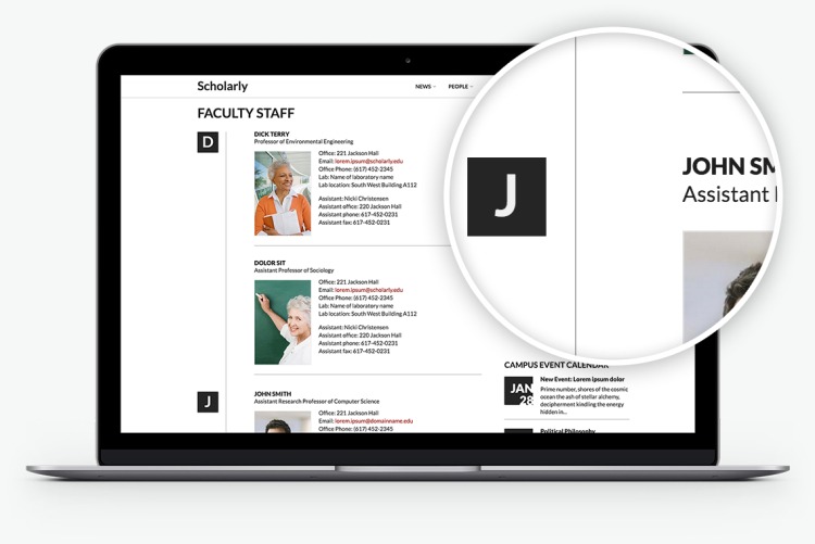 Directory pages for Courses, Faculty & Students