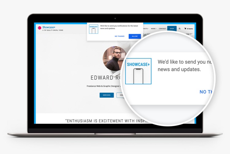 Push notifications in Showcase+ for Drupal 11
